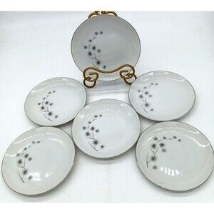 Creative Platinum Atomic Starburst MCM Set Of 6 Bread/Butter Plates 6 1/4" Japan